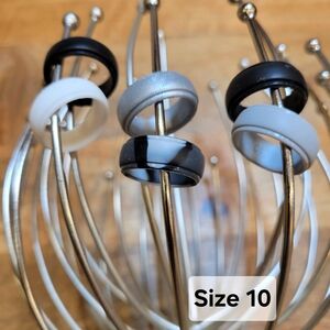 6 Pack - Silicone Wedding Bands Size 10 - Black, White, and Gray